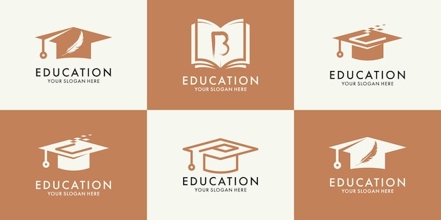 Libro bpu lettera piuma cappello laurea per logo ispirazione educazione