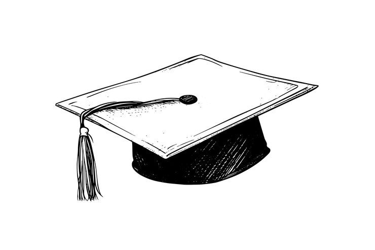Vector graduation hat hand drawing vintage engraving vector illustration