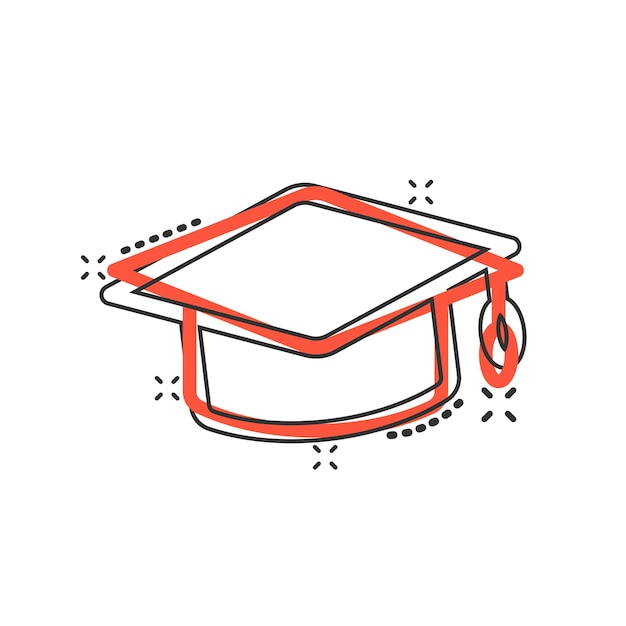 Graduation hat icon in comic style Student cap cartoon vector illustration on white isolated background University splash effect business concept