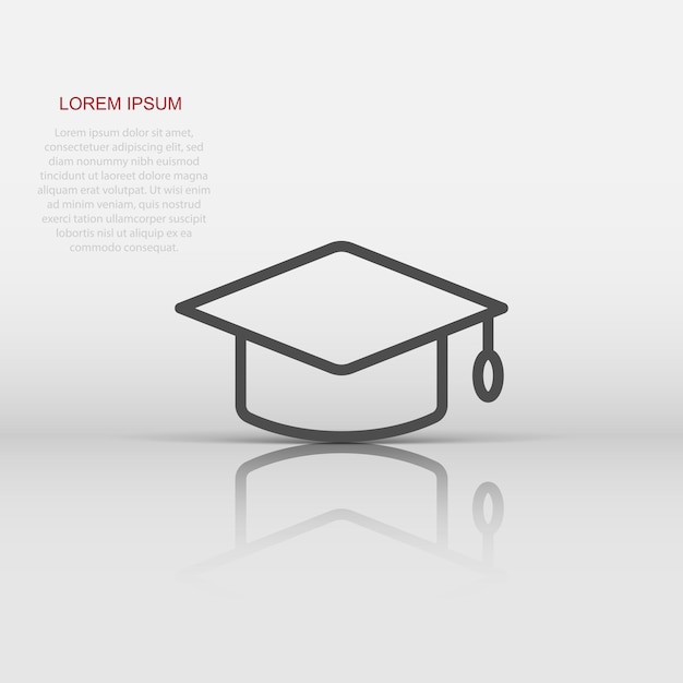 Icona del cappello di laurea in stile piatto illustrazione del vettore del cappuccio dello studente su sfondo bianco isolato concetto di business universitario