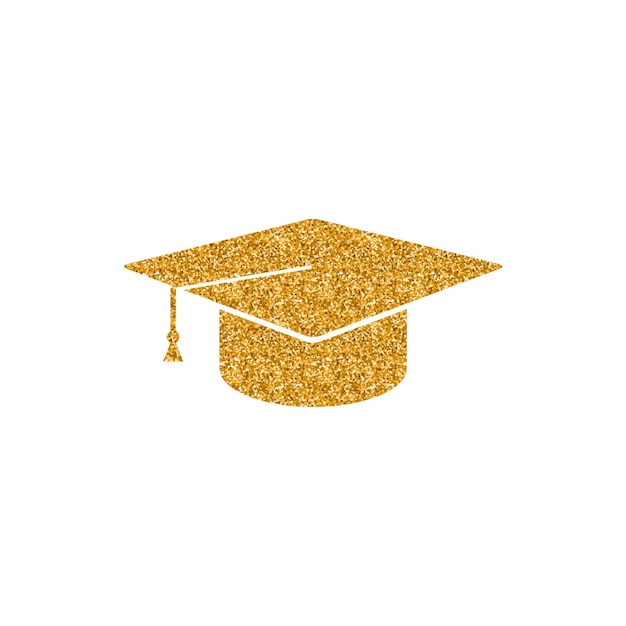 Vector graduation hat icon gold glitter texture vector illustration