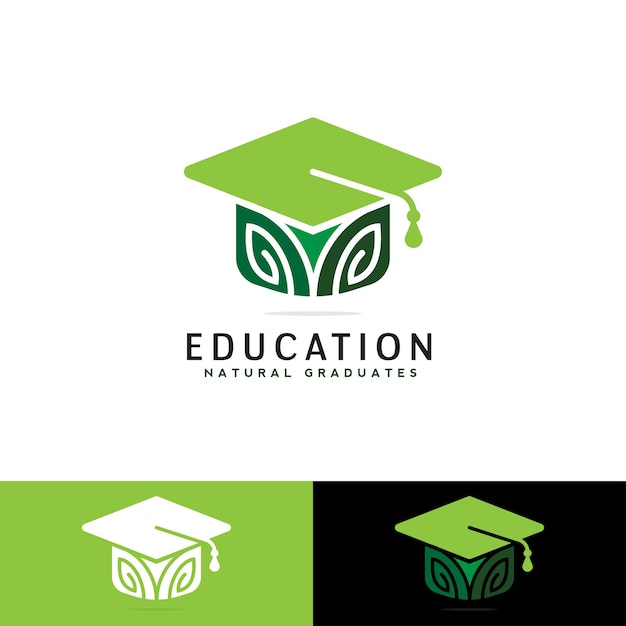 Graduation hat with leaf logo design nature education logo concept vector template