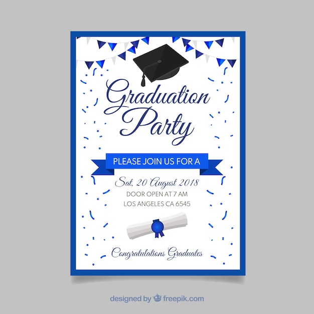 Graduation invitation template flat design