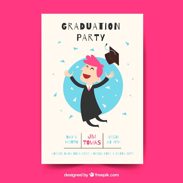 Graduation invitation template with flat design