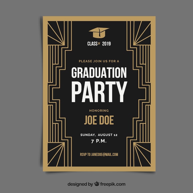 Vector graduation invitation template with golden style