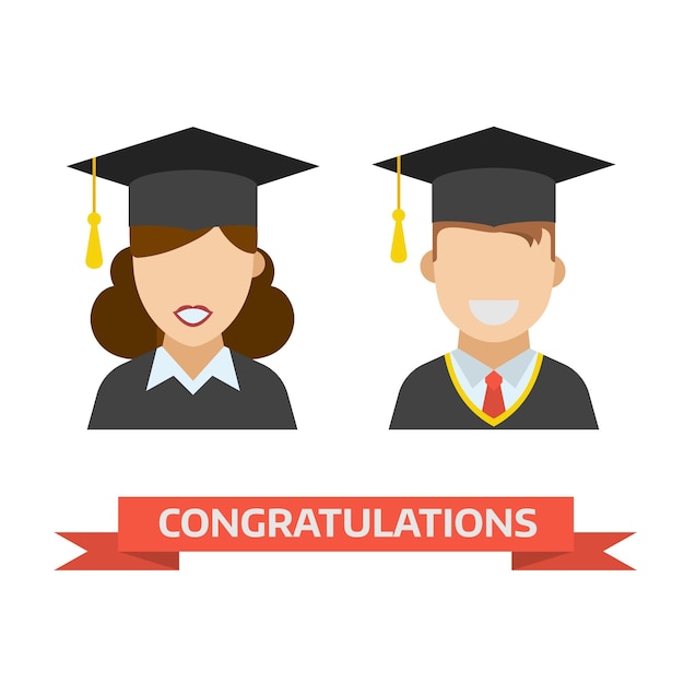 Graduation Man and Woman Vector Icon