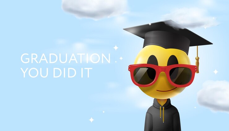 Premium Vector | Graduation poster cartoon emoji wearing sunglasses and