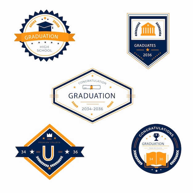 Vettore di progettazione del logo e dell'etichetta delle scuole di laurea e delle università