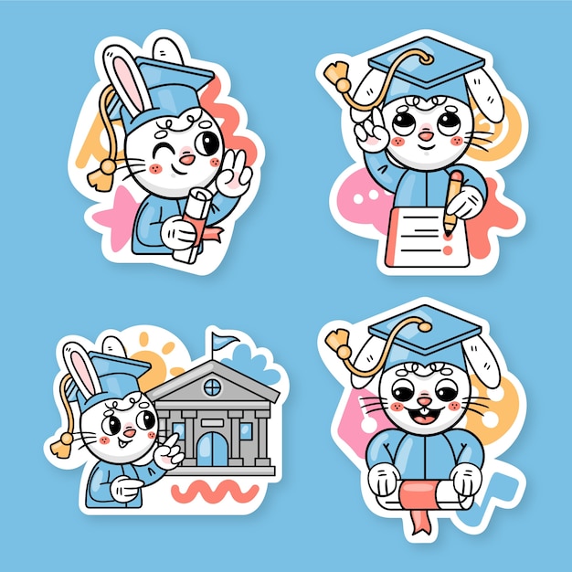 Graduation stickers collection with ronnie the bunny