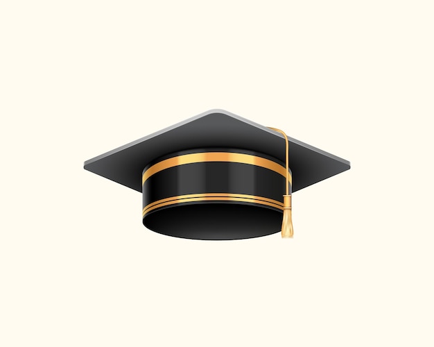 Graduation university or college black cap 3d realistic isolated element for degree ceremony