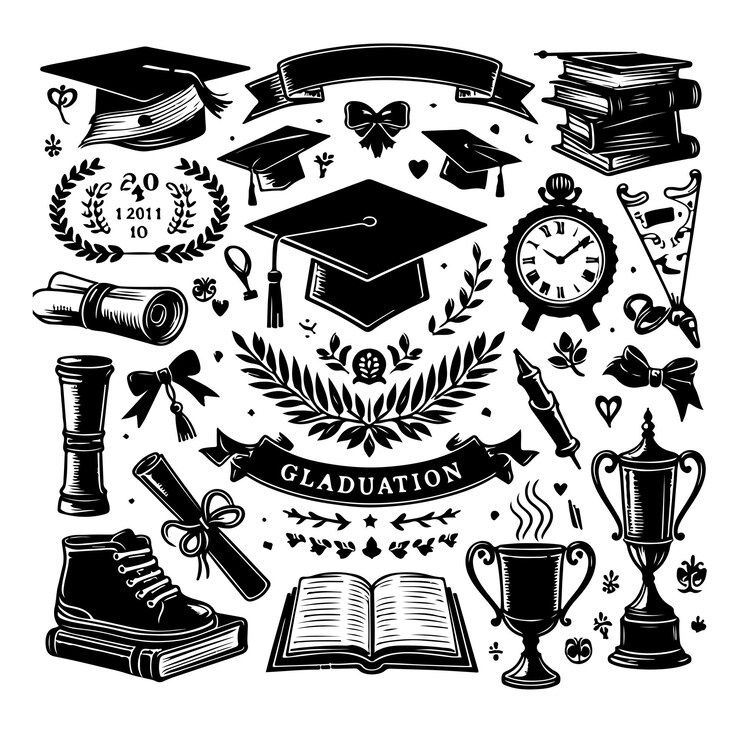 Vector graduation vintage elements set silhouette vector