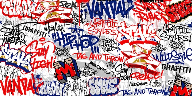 Graffiti achtergrond met throwup en tagging handgetekende stijl Straatkunst graffiti stedelijk thema