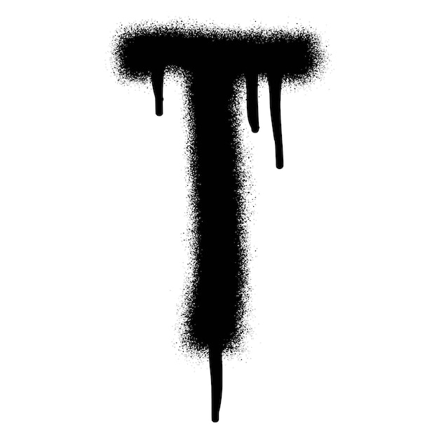 Vector graffiti alphabet t with black spray paint.