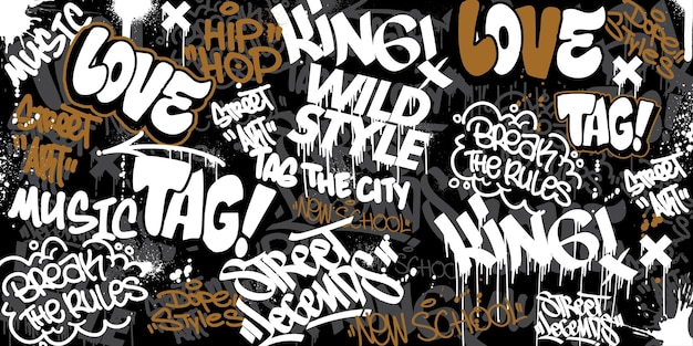 Vector graffiti background with throwup and tagging handdrawn style street art graffiti urban theme