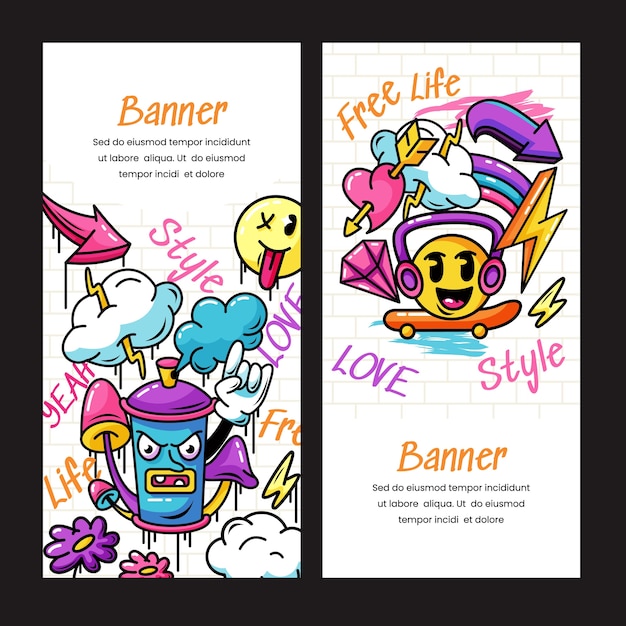 Graffiti banners in hand drawn design