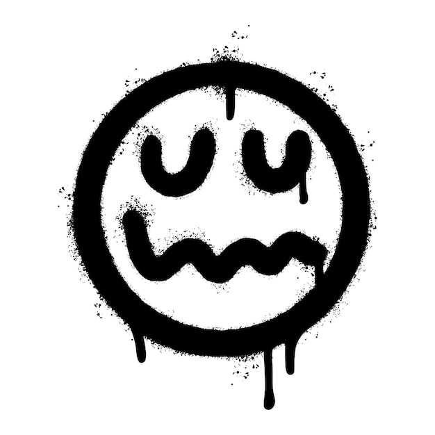 Graffiti eng ziek gezicht emoticon gespoten geïsoleerd op een witte achtergrond. vectorillustratie.