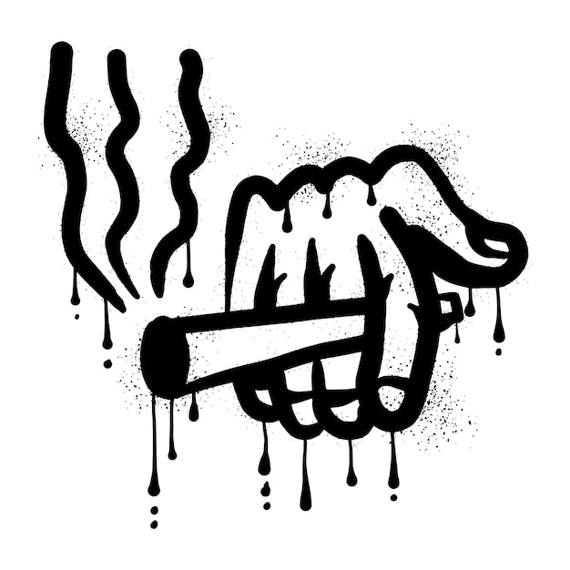 Graffiti of hand holding cigarette with black spray paint art