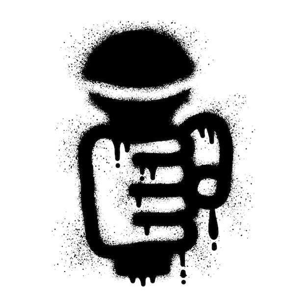 Graffiti of a hand holding a microphone with black spray paint