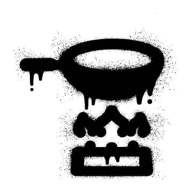 Vector graffiti illustration of a frying pan with black spray paint