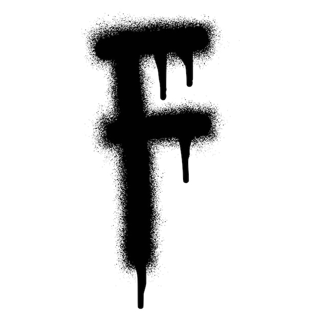 Graffiti lettertype F met zwarte spuitverf.