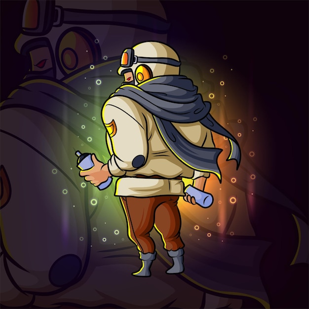 The graffiti man is holding the paint spray esport mascot design of illustration