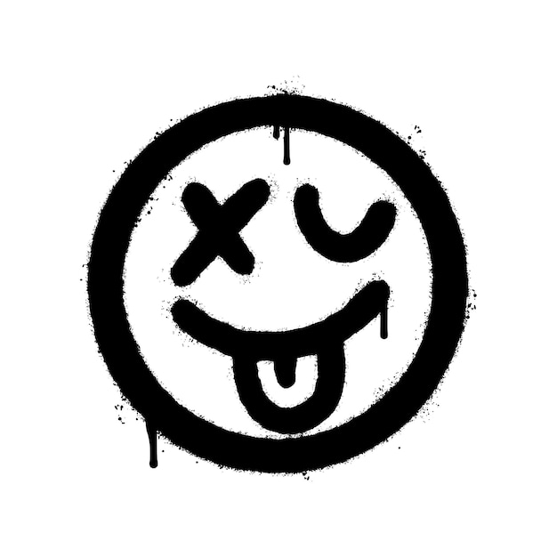 Graffiti spaventoso emoticon viso malato spruzzato isolato su sfondo bianco. illustrazione vettoriale.