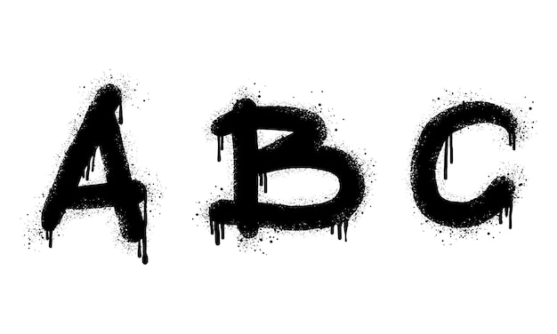 Graffiti spray font alphabet black on white Sprayed ABC letter drops isolated on a white background vector illustration