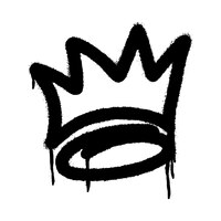 Vector graffiti spray kroon icoon met over spray in zwart over wit. vectorillustratie.