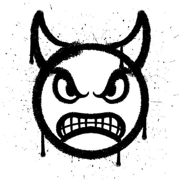 Vector graffiti spray paint angry face devil emoticon isolated vector