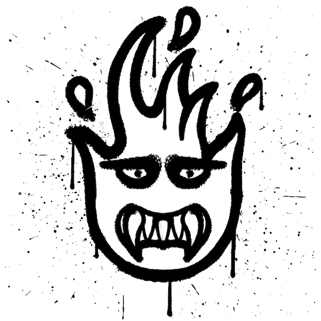 Vector graffiti spray paint angry fire character in emoticon vector