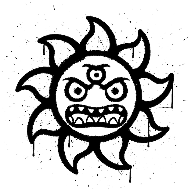 Graffiti spray paint angry sun monster isolated vector illustration