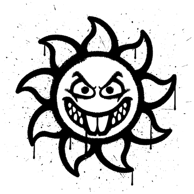 Graffiti spray paint laugh sun character isolated vector illustration