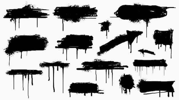 Vector graffiti spray paint lines and black ink drops collection