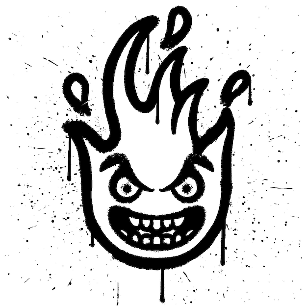 Vector graffiti spray paint smile fire character emoticon in isolated vector