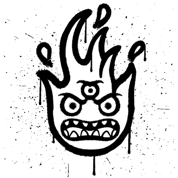 Vector graffiti spuitverf boos vuur monster karakter emoticon geïsoleerde vector