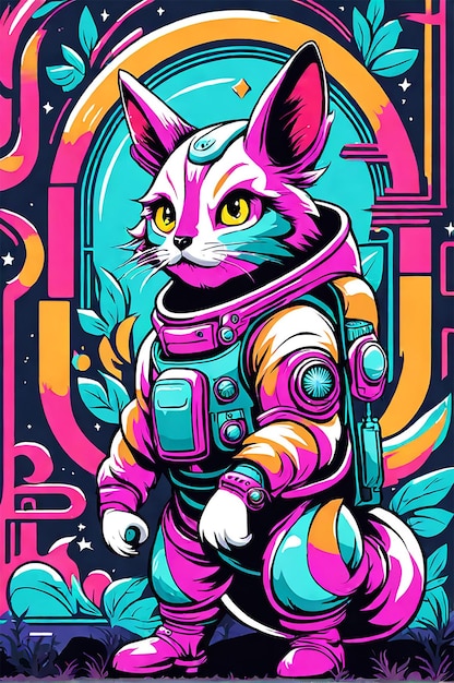 Graffiti style an animal wearing a spacesuit street art solid color background vibrant urban