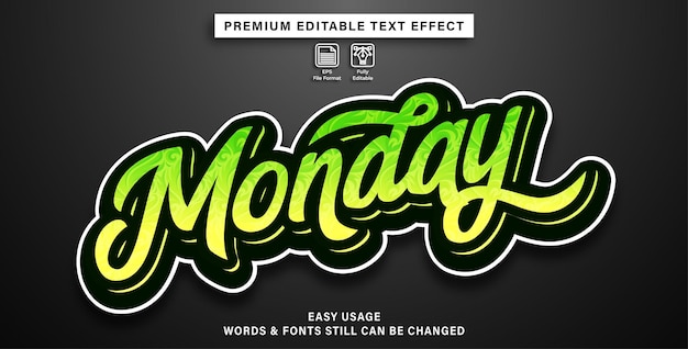 Vettore effetto di testo modificabile lunedì in stile graffiti