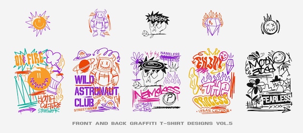 Graffiti t-shirt graphics stedelijke tshirt ontwerpset streetwear afbeelding voor print