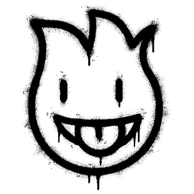 Graffiti Winking face with tongue icon isolated with a white background graffiti Fire emoji with over spray in black over white Vector illustration