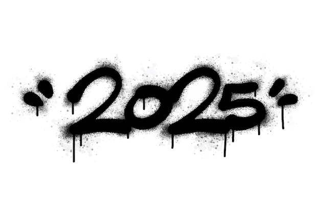 새해 2025년의 글래피티 단어와 기호는 검은색으로 스프레이되어 있습니다.