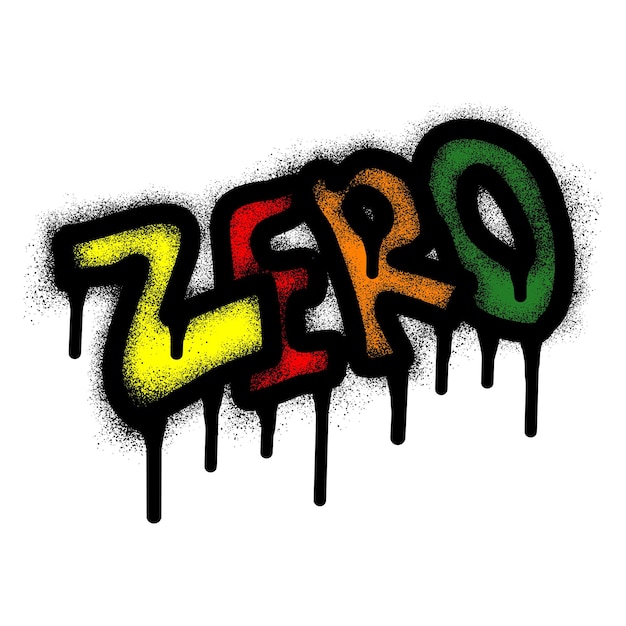 Graffiti zero text with coloful and black spray paint