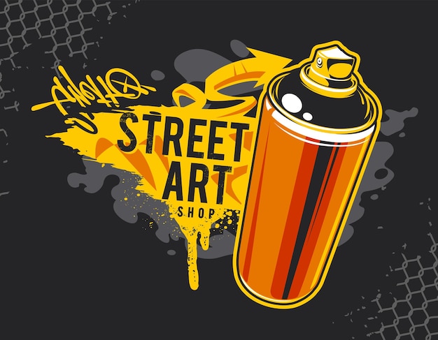 Graffitibanner met spuitbus en straatkunstontwerpelementen. vuile wilde stijl graffiti vector kunst.