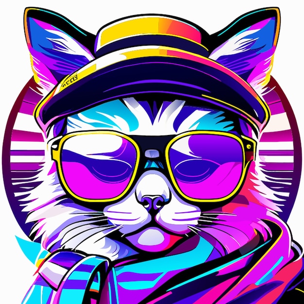 Vector graffitikunst een coole kat met zonnebril voor witte achtergrond episch instagram