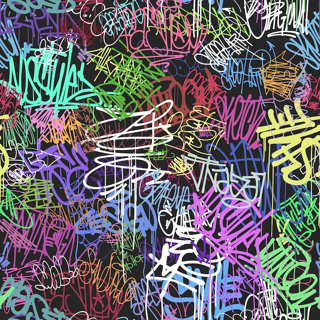 Graffity wall colorful tags seamless pattern graffiti street art