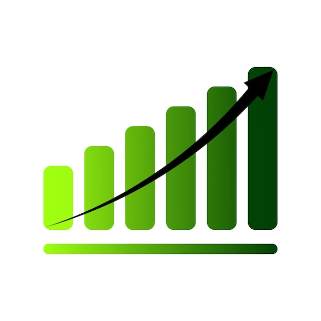 Grafiek groene kolommen pijl. Groeigrafiek teken. Beleggingsconcept. Vector illustratie. Voorraad afbeelding.