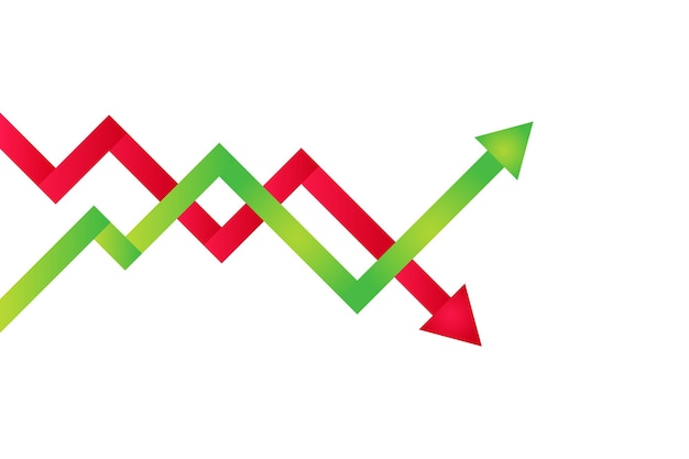 Grafiek omhoog en omlaag pijl groen en rood pictogram De opkomst en ondergang van zakelijke aandelenprijzen vector design