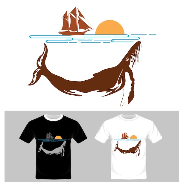 Grafisch ontwerp van abstract fish vector river en boat tshirt