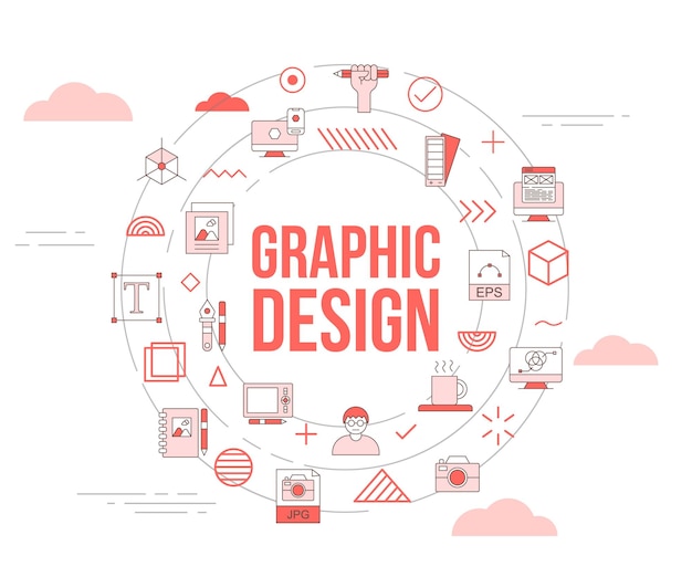 Grafisch ontwerpconcept met pictogrammenset sjabloon banner en cirkel ronde vorm