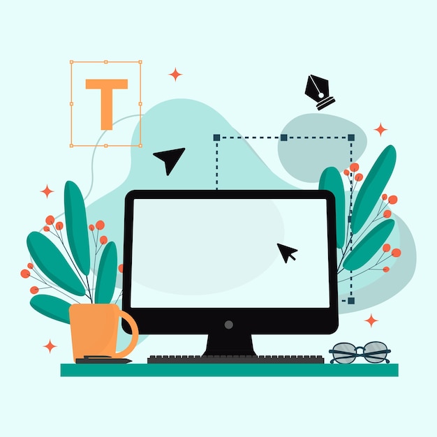 Grafisch ontwerper Digitale grafische tekentool Platte ontwerpillustratie