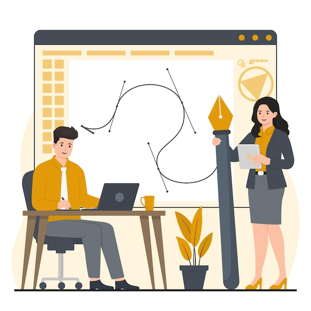 Grafisch ontwerperconcept met platte iconen set Vectorillustratie van het creatieve proces van grafisch ontwerp